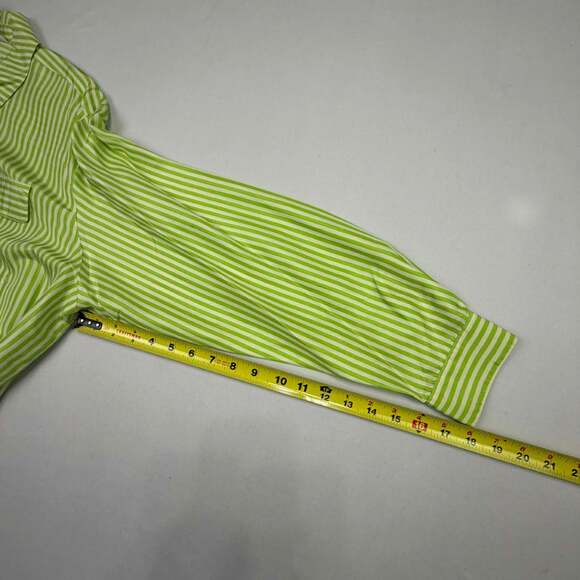Melrose Silk Studio 100% Silk Lime Green and White Striped Long Sleeve Button Do - Picture 11 of 11